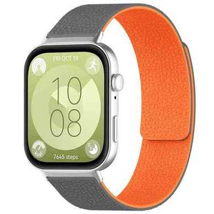 For Huawei Watch Fit4 / Fit4 Pro / Fit3 xDfind Litchi Texture Magnetic Silicone Watch Band(Grey Orange)