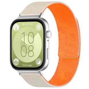 For Huawei Watch Fit4 / Fit4 Pro / Fit3 xDfind Litchi Texture Magnetic Silicone Watch Band(Starlight Orange)