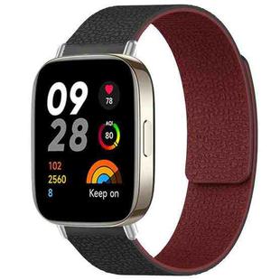 For Redmi Watch 3 xDfind Litchi Texture Magnetic Silicone Watch Band(Black Red)