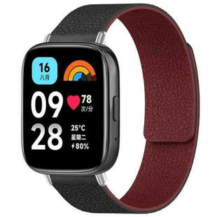 For Redmi Watch 3 Active/Watch 3 Lite xDfind Litchi Texture Magnetic Silicone Watch Band(Black Red)