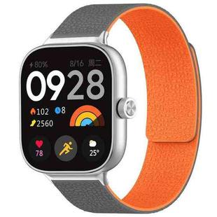 For Xiaomi Smart Band 9 Pro/8 Pro/Redmi Watch 5/4 xDfind Litchi Texture Magnetic Silicone Watch Band(Grey Orange)