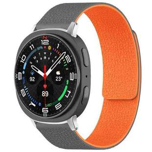 For Samsung Galaxy Watch Ultra/Ultra 2025 xDfind Litchi Texture Magnetic Silicone Watch Band(Grey Orange)