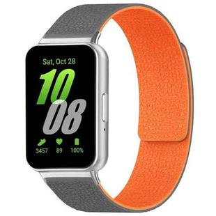 For Samsung Galaxy Fit3 SM-R390 xDfind Litchi Texture Magnetic Silicone Watch Band(Grey Orange)