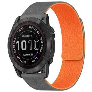 For Garmin Fenix 8/7X/6X/5X 26mm xDfind Litchi Texture Magnetic Silicone Watch Band(Grey Orange)