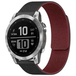 For Garmin Fenix 8/7/6/5 22mm xDfind Litchi Texture Magnetic Silicone Watch Band(Black Red)