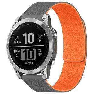 For Garmin Fenix 8/7/6/5 22mm xDfind Litchi Texture Magnetic Silicone Watch Band(Grey Orange)