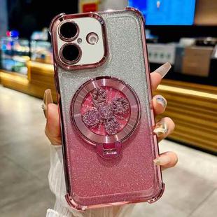 For iPhone 16 Plus Gradient Glitter Spinning Top Holder Phone Case(Pink)