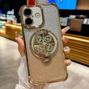 For iPhone 16 Plus Gradient Glitter Spinning Top Holder Phone Case(Gold)