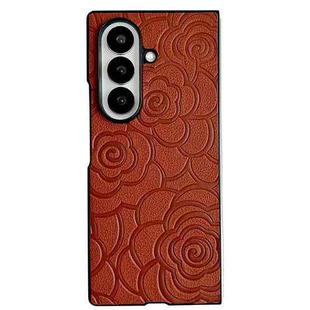 For Samsung Galaxy Z Fold7 5G Impression Camellia Pattern Protective Phone Case(Brown)
