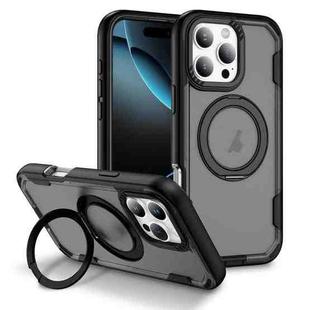 For iPhone 16 Pro Max Defend Rugged Gear Holder MagSafe Phone Case(Black + Transparent Grey)