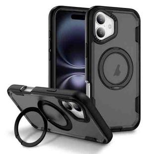 For iPhone 17 Defend Rugged Gear Holder MagSafe Phone Case(Black + Transparent Grey)