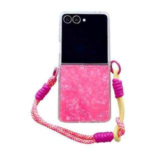 For Samsung Galaxy Z Flip7 5G Pearlescent Shell Texture Side Buckle Phone Case with Rainbow Bracelet(Red)