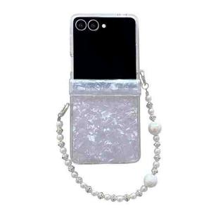 For Samsung Galaxy Z Flip7 5G Three Parts Pearlescent Shell Texture Phone Case with Bracelet(White)