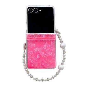 For Samsung Galaxy Z Flip7 5G Three Parts Pearlescent Shell Texture Phone Case with Bracelet(Red)