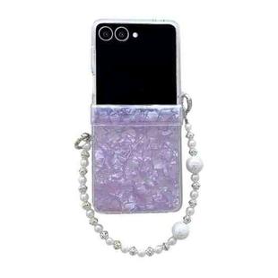 For Samsung Galaxy Z Flip7 5G Three Parts Pearlescent Shell Texture Phone Case with Bracelet(Purple)