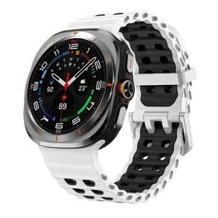 For Samsung Galaxy Watch Ultra / Ultra 2025 Ocean Two Color Dual-Row Hole Silver Buckle Silicone Watch Band(White Black)
