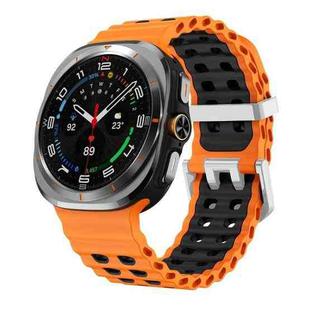 For Samsung Galaxy Watch Ultra / Ultra 2025 Ocean Two Color Dual-Row Hole Silver Buckle Silicone Watch Band(Orange Black)