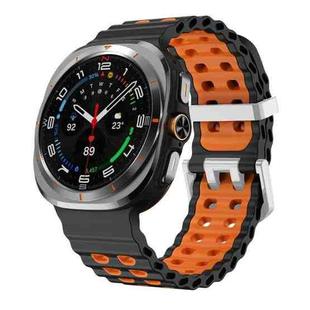 For Samsung Galaxy Watch Ultra / Ultra 2025 Ocean Two Color Dual-Row Hole Silver Buckle Silicone Watch Band(Black Orange)