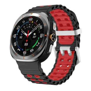 For Samsung Galaxy Watch Ultra / Ultra 2025 Ocean Two Color Dual-Row Hole Silver Buckle Silicone Watch Band(Black Red)