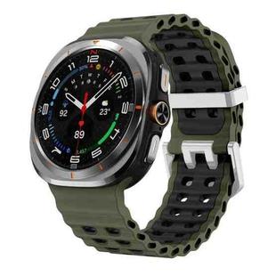For Samsung Galaxy Watch Ultra / Ultra 2025 Ocean Two Color Dual-Row Hole Silver Buckle Silicone Watch Band(Army Green Black)