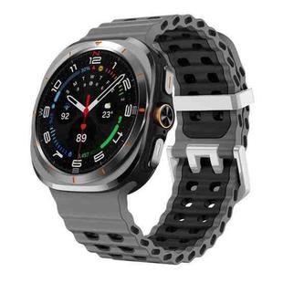 For Samsung Galaxy Watch Ultra / Ultra 2025 Ocean Two Color Dual-Row Hole Silver Buckle Silicone Watch Band(Coal Black)