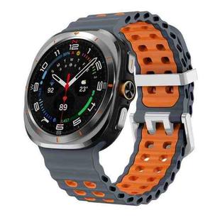 For Samsung Galaxy Watch Ultra / Ultra 2025 Ocean Two Color Dual-Row Hole Silver Buckle Silicone Watch Band(Space Gray Orange)