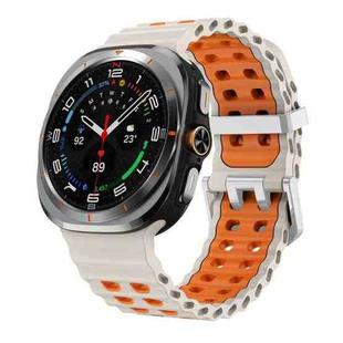 For Samsung Galaxy Watch Ultra / Ultra 2025 Ocean Two Color Dual-Row Hole Silver Buckle Silicone Watch Band(Starlight Orange)