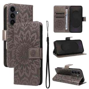 For Samsung Galaxy S25 FE 5G Embossed Sunflower Pattern Flip Leather Phone Case(Grey)