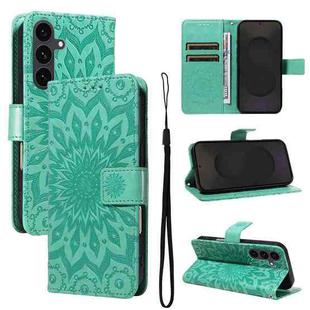 For Samsung Galaxy S25 FE 5G Embossed Sunflower Pattern Flip Leather Phone Case(Green)