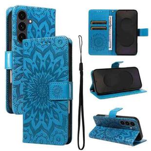 For Samsung Galaxy S25 FE 5G Embossed Sunflower Pattern Flip Leather Phone Case(Blue)