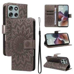 For Motorola Moto G56 5G Embossed Sunflower Pattern Flip Leather Phone Case(Grey)