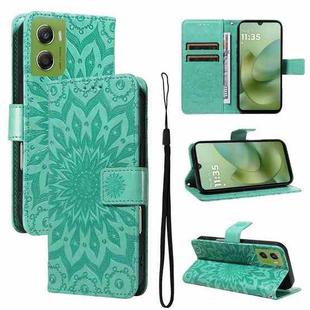 For Motorola Moto G06 4G Embossed Sunflower Pattern Flip Leather Phone Case(Green)