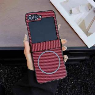 For Samsung Galaxy Z Flip6 Three Parts Carbon Fiber Texture MagSafe Phone Case(Red)