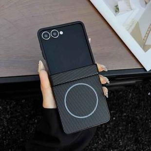 For Samsung Galaxy Z Flip7 Three Parts Carbon Fiber Texture MagSafe Phone Case(Black)