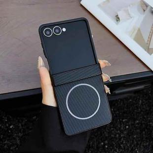 For Samsung Galaxy Z Flip7 Three Parts Carbon Fiber Texture MagSafe Phone Case(Dark Blue)