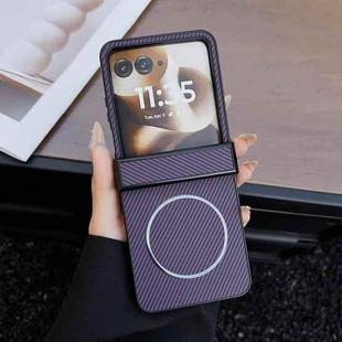 For Motorola Razr 60 Ultra Three Parts Carbon Fiber Texture MagSafe Phone Case(Purple)