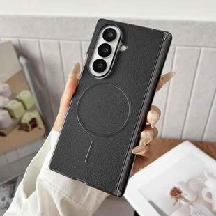 For Samsung Galaxy Z Fold7 Folding Shaft Magsafe Plain Leather Phone Case(Black)
