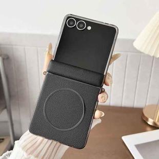 For Samsung Galaxy Z Flip7 Folding Shaft Magsafe Plain Leather Phone Case(Black)