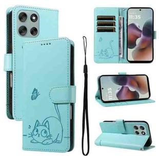 For Motorola Moto G56 5G Adorable Cat Embossed Pattern Flip Leather Phone Case(Green)