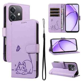 For OPPO A5x 5G Global Adorable Cat Embossed Pattern Flip Leather Phone Case(Purple)