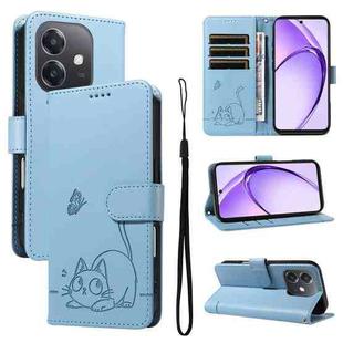For OPPO A5x 5G Global Adorable Cat Embossed Pattern Flip Leather Phone Case(Sky Blue)
