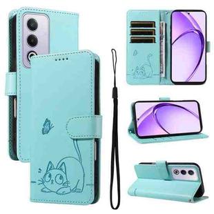 For OPPO K12x 5G Global Adorable Cat Embossed Pattern Flip Leather Phone Case(Green)