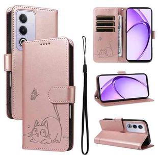 For OPPO K12x 5G Global Adorable Cat Embossed Pattern Flip Leather Phone Case(Rose Gold)