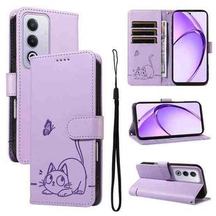 For OPPO K12x 5G Global Adorable Cat Embossed Pattern Flip Leather Phone Case(Purple)