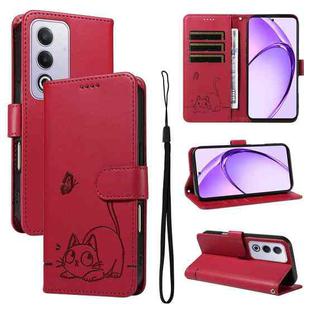 For OPPO K12x 5G Global Adorable Cat Embossed Pattern Flip Leather Phone Case(Red)