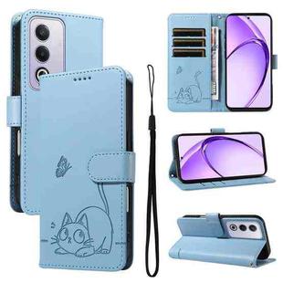 For OPPO K12x 5G Global Adorable Cat Embossed Pattern Flip Leather Phone Case(Sky Blue)
