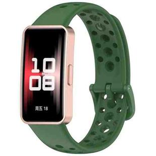 For Huawei Band 10 / 9 / 8 xDfind Hole Style Breathable Silicone Watch Band(Dark Green)