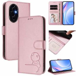 For Honor 200 Pro Litter Panda Embossing RFID Leather Phone Case with Lanyard(Pink)