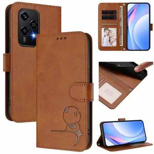 For Honor 200 Lite Global Litter Panda Embossing RFID Leather Phone Case with Lanyard(Brown)
