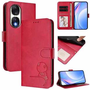 For Honor 90 Litter Panda Embossing RFID Leather Phone Case with Lanyard(Rose Red)